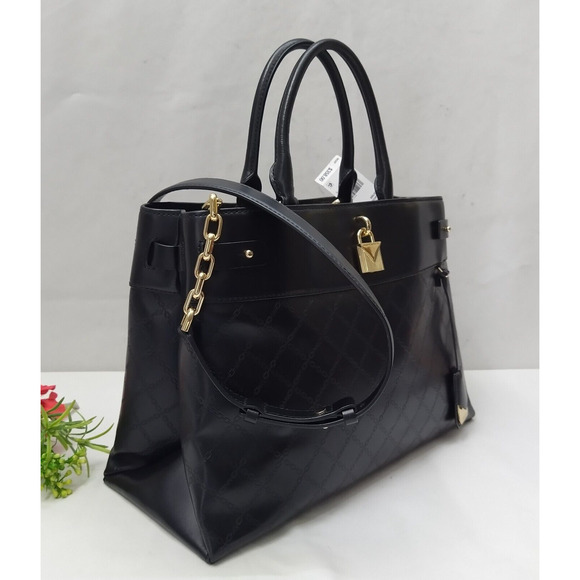 Michael Kors Gramercy Black Leather Lock Double Satchel Shoulder Bag - $358 - Picture 2 of 16